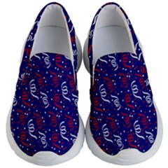 Red White And Blue Usa/uk/france Colored Party Streamers On Blue Kid s Lightweight Slip Ons by PodArtist