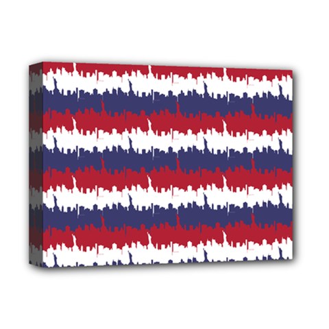 244776512ny Usa Skyline In Red White & Blue Stripes Nyc New York Manhattan Skyline Silhouette Deluxe Canvas 16  X 12   by PodArtist