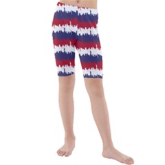 244776512ny Usa Skyline In Red White & Blue Stripes Nyc New York Manhattan Skyline Silhouette Kids  Mid Length Swim Shorts by PodArtist