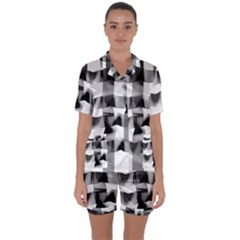 Geometry Square Black And White Satin Short Sleeve Pyjamas Set by Sapixe