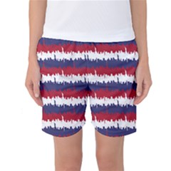 244776512ny Usa Skyline In Red White & Blue Stripes Nyc New York Manhattan Skyline Silhouette Women s Basketball Shorts by PodArtist