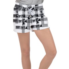 Geometry Square Black And White Women s Velour Lounge Shorts by Sapixe