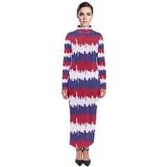 244776512ny Usa Skyline In Red White & Blue Stripes Nyc New York Manhattan Skyline Silhouette Turtleneck Maxi Dress by PodArtist