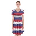 244776512NY USA Skyline in Red White & Blue Stripes NYC New York Manhattan Skyline Silhouette Short Sleeve V-neck Flare Dress View1