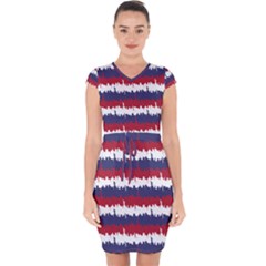 244776512ny Usa Skyline In Red White & Blue Stripes Nyc New York Manhattan Skyline Silhouette Capsleeve Drawstring Dress  by PodArtist