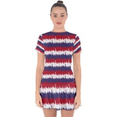 244776512ny Usa Skyline In Red White & Blue Stripes Nyc New York Manhattan Skyline Silhouette Drop Hem Mini Chiffon Dress by PodArtist