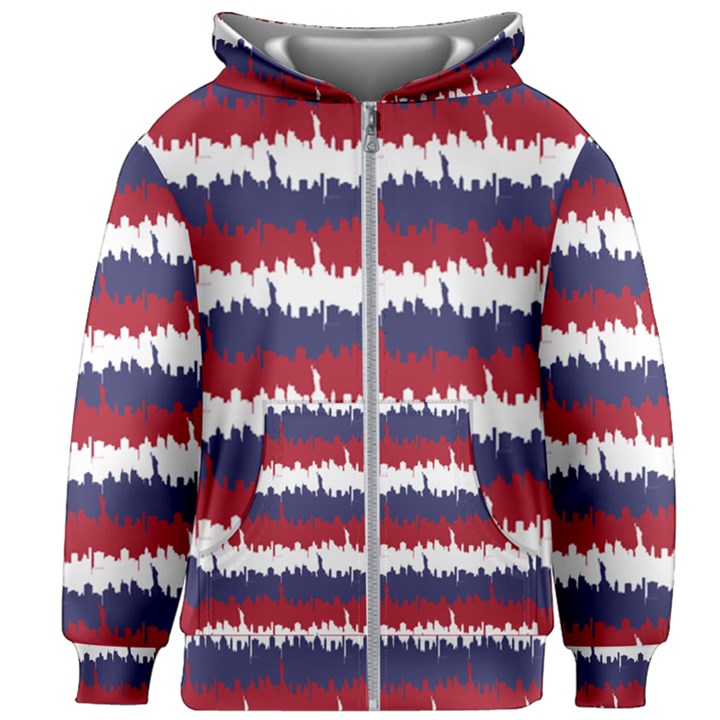 244776512NY USA Skyline in Red White & Blue Stripes NYC New York Manhattan Skyline Silhouette Kids Zipper Hoodie Without Drawstring