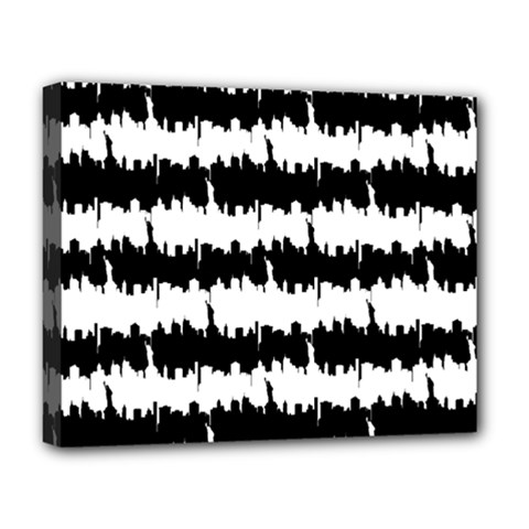 Black & White Stripes Nyc New York Manhattan Skyline Silhouette Deluxe Canvas 20  X 16   by PodArtist