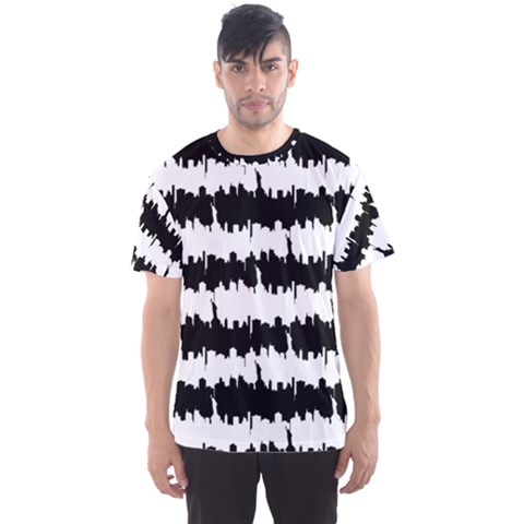 Black & White Stripes Nyc New York Manhattan Skyline Silhouette Men s Sports Mesh Tee by PodArtist