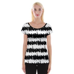 Black & White Stripes Nyc New York Manhattan Skyline Silhouette Cap Sleeve Tops by PodArtist