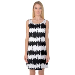 Black & White Stripes Nyc New York Manhattan Skyline Silhouette Sleeveless Satin Nightdress by PodArtist