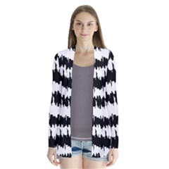 Black & White Stripes Nyc New York Manhattan Skyline Silhouette Drape Collar Cardigan by PodArtist