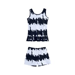 Black & White Stripes Nyc New York Manhattan Skyline Silhouette Kid s Boyleg Swimsuit