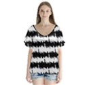 Black & White Stripes NYC New York Manhattan Skyline Silhouette V-Neck Flutter Sleeve Top View1