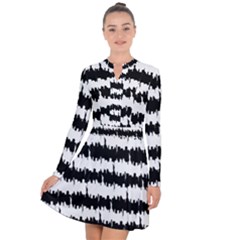 Black & White Stripes Nyc New York Manhattan Skyline Silhouette Long Sleeve Panel Dress by PodArtist