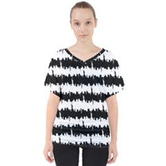 Black & White Stripes Nyc New York Manhattan Skyline Silhouette V-neck Dolman Drape Top by PodArtist