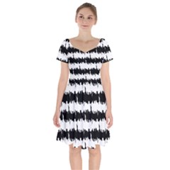 Black & White Stripes Nyc New York Manhattan Skyline Silhouette Short Sleeve Bardot Dress by PodArtist