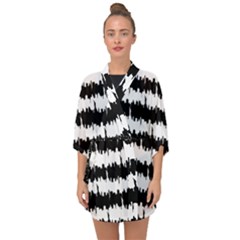 Black & White Stripes Nyc New York Manhattan Skyline Silhouette Half Sleeve Chiffon Kimono by PodArtist