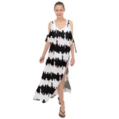 Black & White Stripes Nyc New York Manhattan Skyline Silhouette Maxi Chiffon Cover Up Dress