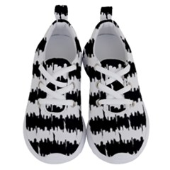 Black & White Stripes Nyc New York Manhattan Skyline Silhouette Running Shoes by PodArtist