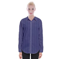 Subtle Textures Usa Flag Blue Mattress Ticking Pattern Womens Long Sleeve Shirt