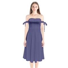 Subtle Textures Usa Flag Blue Mattress Ticking Pattern Shoulder Tie Bardot Midi Dress by PodArtist