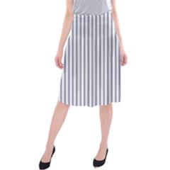 Mattress Ticking Wide Striped Pattern In Usa Flag Blue And White Midi Beach Skirt by PodArtist