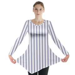 Mattress Ticking Wide Striped Pattern In Usa Flag Blue And White Long Sleeve Tunic  by PodArtist