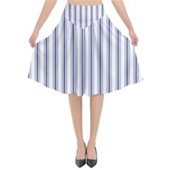 Mattress Ticking Wide Striped Pattern In Usa Flag Blue And White Flared Midi Skirt by PodArtist