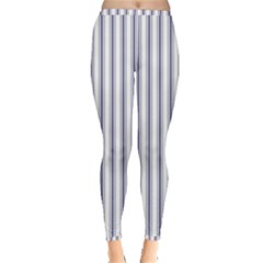 Mattress Ticking Wide Striped Pattern In Usa Flag Blue And White Inside Out Leggings by PodArtist