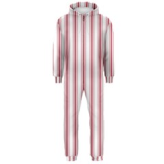 Mattress Ticking Wide Striped Pattern In Usa Flag Red And White Hooded Jumpsuit (men)  by PodArtist