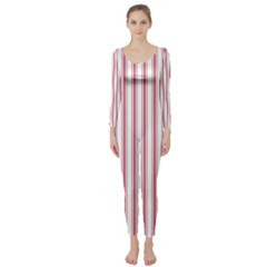 Mattress Ticking Wide Striped Pattern In Usa Flag Red And White Long Sleeve Catsuit by PodArtist