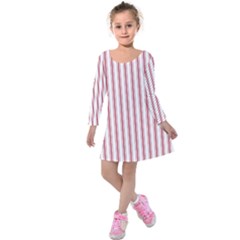 Mattress Ticking Wide Striped Pattern In Usa Flag Red And White Kids  Long Sleeve Velvet Dress by PodArtist