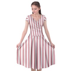 Mattress Ticking Wide Striped Pattern In Usa Flag Red And White Cap Sleeve Wrap Front Dress by PodArtist