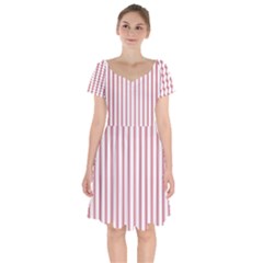 Mattress Ticking Wide Striped Pattern In Usa Flag Red And White Short Sleeve Bardot Dress by PodArtist