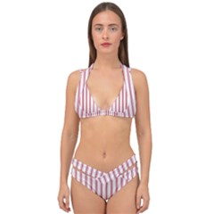 Mattress Ticking Wide Striped Pattern In Usa Flag Red And White Double Strap Halter Bikini Set by PodArtist