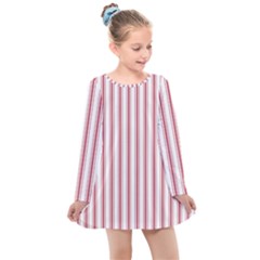 Mattress Ticking Wide Striped Pattern In Usa Flag Red And White Kids  Long Sleeve Dress