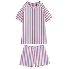 Mattress Ticking Wide Striped Pattern In Usa Flag Red And White Kids  Swim Tee And Shorts Set