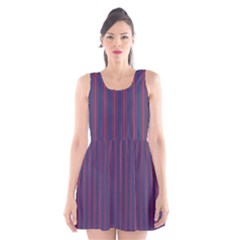 Mattress Ticking Wide Striped Pattern In Usa Flag Blue And Red Scoop Neck Skater Dress by PodArtist