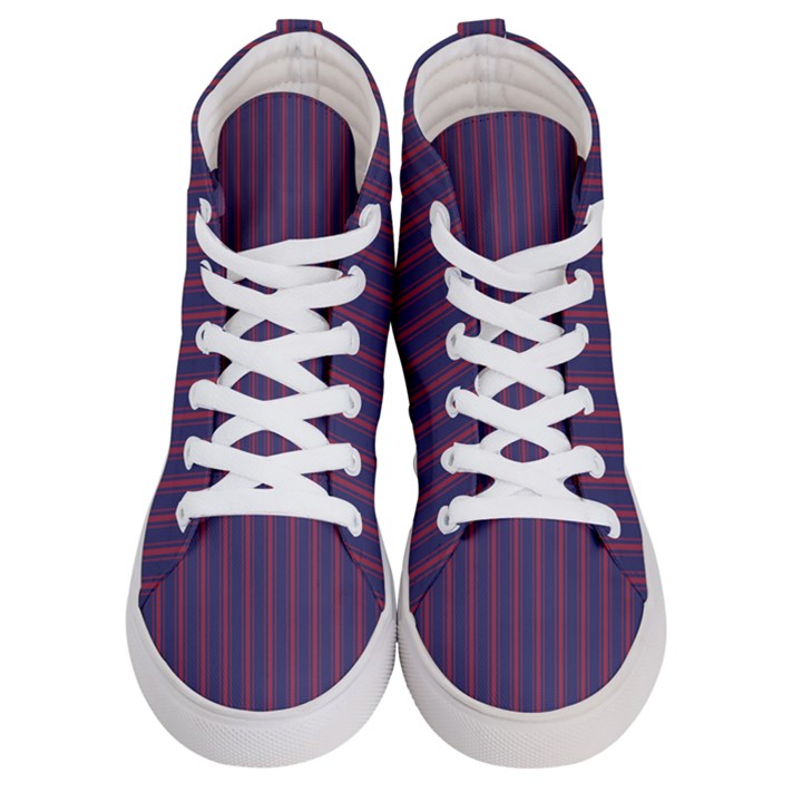 Mattress Ticking Wide Striped Pattern in USA Flag Blue and Red Women s Hi-Top Skate Sneakers