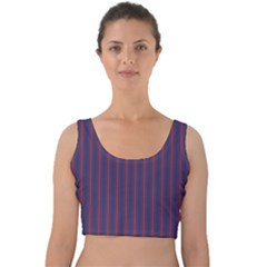 Mattress Ticking Wide Striped Pattern In Usa Flag Blue And Red Velvet Crop Top by PodArtist