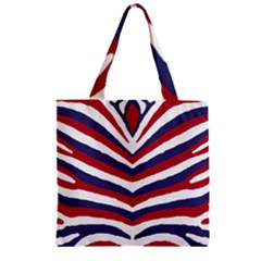 Us United States Red White And Blue American Zebra Strip Zipper Grocery Tote Bag by PodArtist