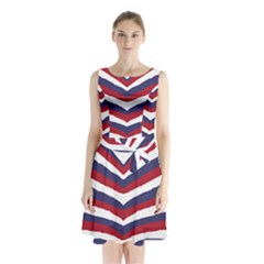 Us United States Red White And Blue American Zebra Strip Sleeveless Waist Tie Chiffon Dress by PodArtist