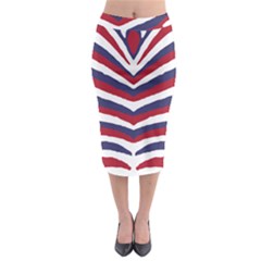 Us United States Red White And Blue American Zebra Strip Midi Pencil Skirt by PodArtist