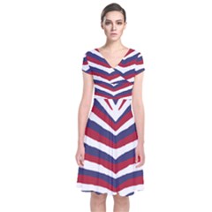 Us United States Red White And Blue American Zebra Strip Short Sleeve Front Wrap Dress by PodArtist