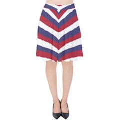 Us United States Red White And Blue American Zebra Strip Velvet High Waist Skirt by PodArtist