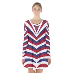 Us United States Red White And Blue American Zebra Strip Long Sleeve Velvet V-neck Dress by PodArtist