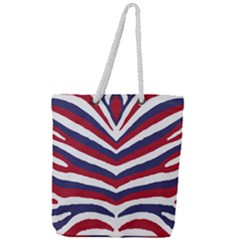 Us United States Red White And Blue American Zebra Strip Full Print Rope Handle Tote (large) by PodArtist