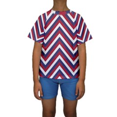 United States Red White And Blue American Jumbo Chevron Stripes Kids  Short Sleeve Swimwear by PodArtist