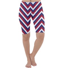 United States Red White And Blue American Jumbo Chevron Stripes Cropped Leggings  by PodArtist